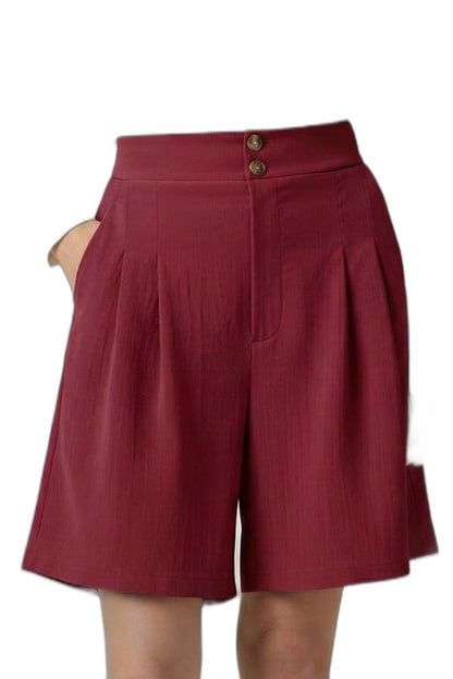 Effortless Tan Shorts for Women with Pleated Button Front High Waisted Casual Style