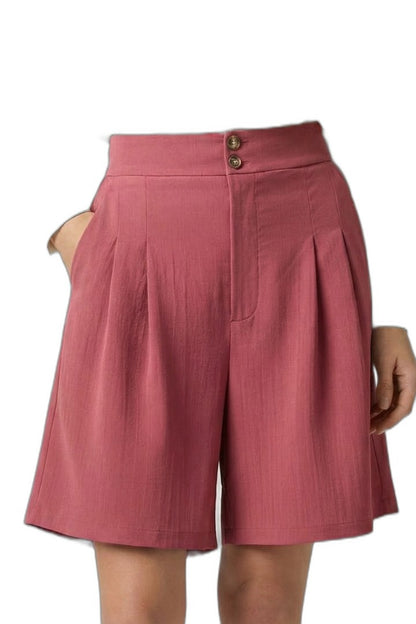 Effortless Tan Shorts for Women with Pleated Button Front High Waisted Casual Style