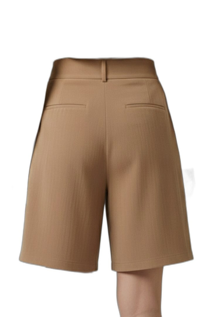 Effortless Tan Shorts for Women with Pleated Button Front High Waisted Casual Style