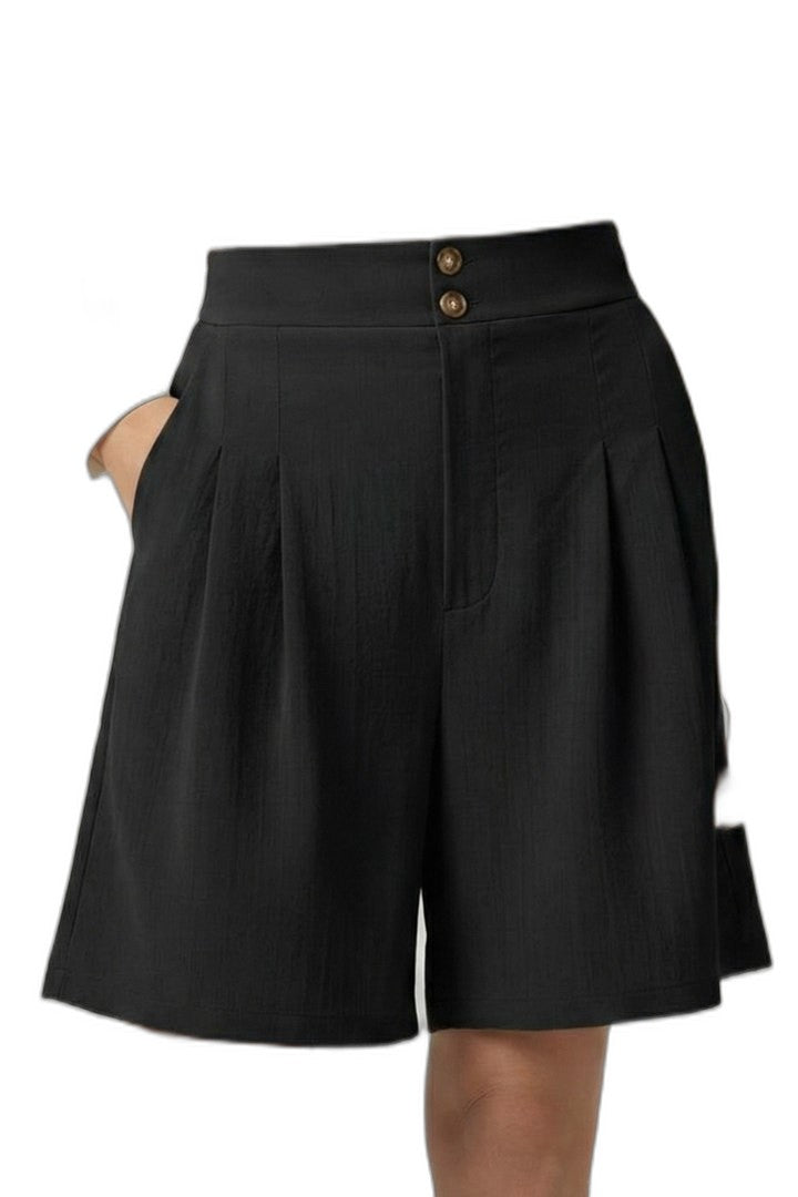 Effortless Tan Shorts for Women with Pleated Button Front High Waisted Casual Style