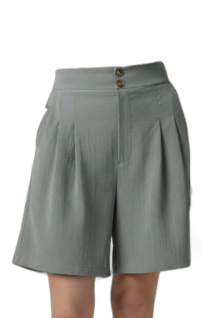 Effortless Tan Shorts for Women with Pleated Button Front High Waisted Casual Style
