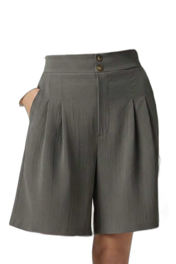 Effortless Tan Shorts for Women with Pleated Button Front High Waisted Casual Style