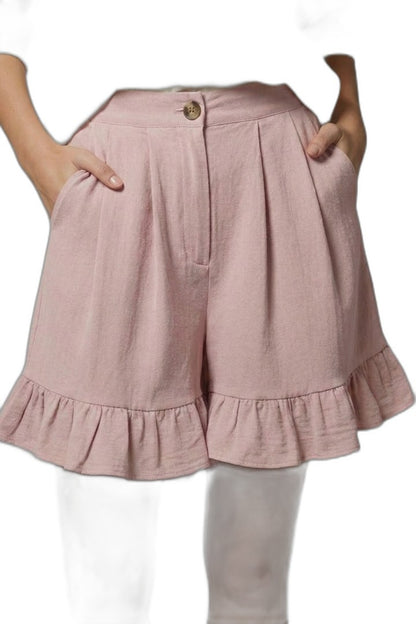 Effortless Tan Shorts for Women with Ruffle High Waisted Casual Style