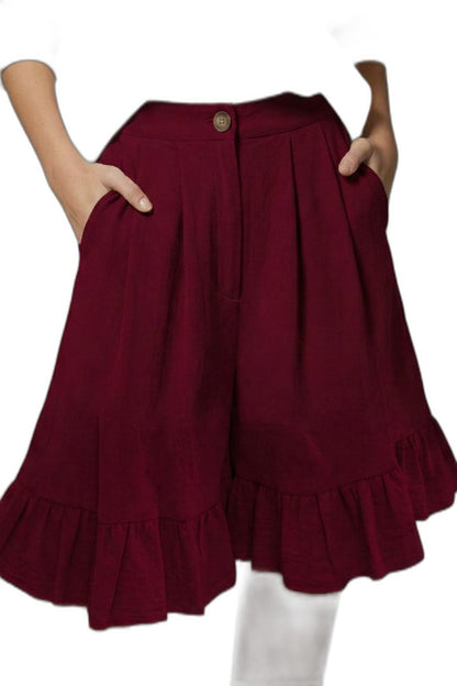 Effortless Tan Shorts for Women with Ruffle High Waisted Casual Style