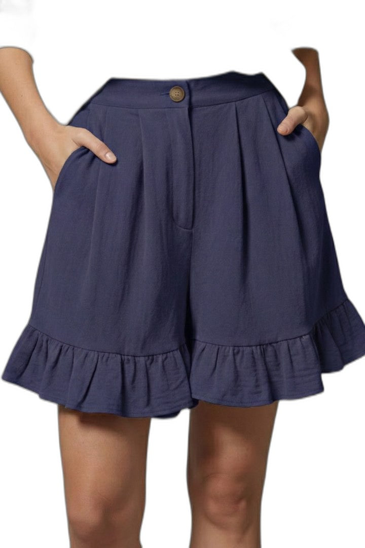 Effortless Tan Shorts for Women with Ruffle High Waisted Casual Style