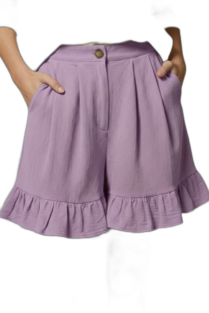Effortless Tan Shorts for Women with Ruffle High Waisted Casual Style