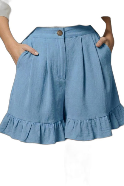 Effortless Tan Shorts for Women with Ruffle High Waisted Casual Style