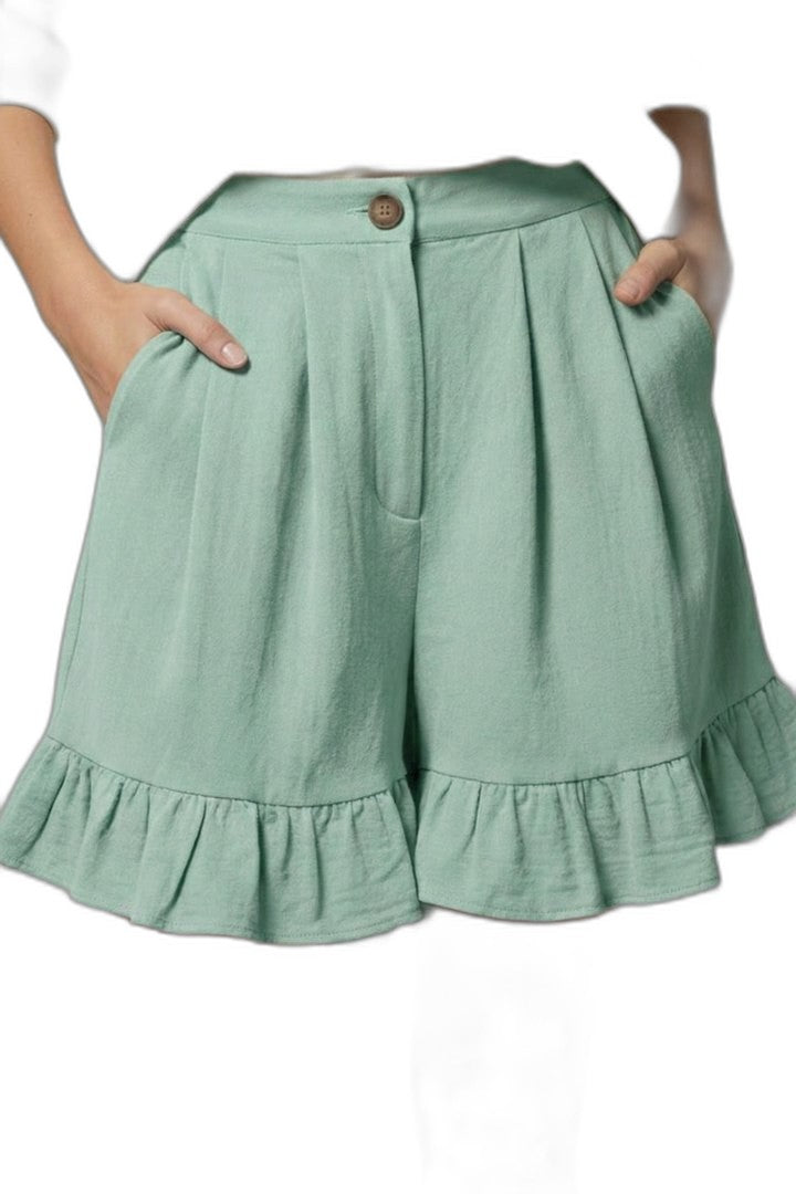 Effortless Tan Shorts for Women with Ruffle High Waisted Casual Style