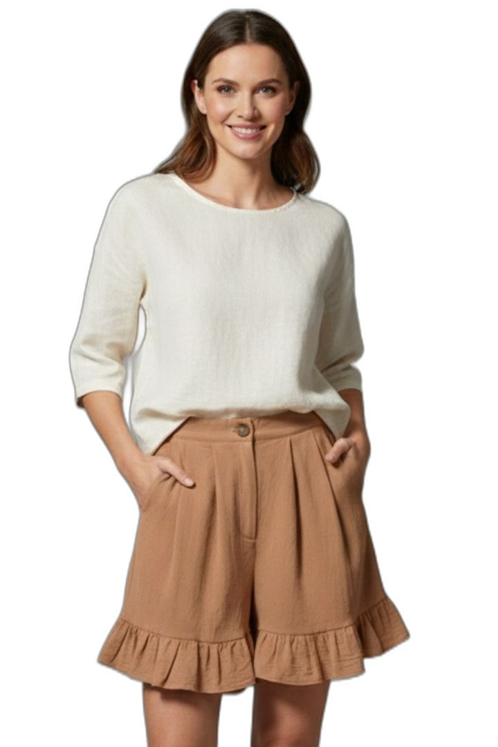 Effortless Tan Shorts for Women with Ruffle High Waisted Casual Style