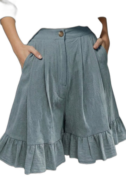 Effortless Tan Shorts for Women with Ruffle High Waisted Casual Style