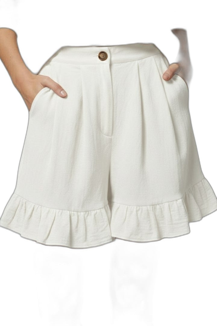 Effortless Tan Shorts for Women with Ruffle High Waisted Casual Style