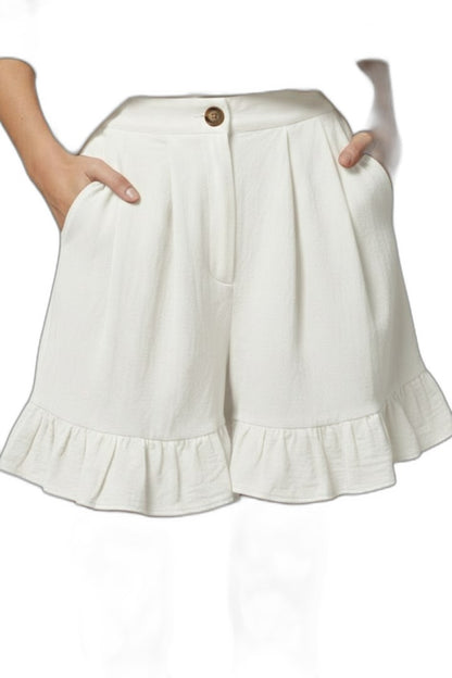 Effortless Tan Shorts for Women with Ruffle High Waisted Casual Style