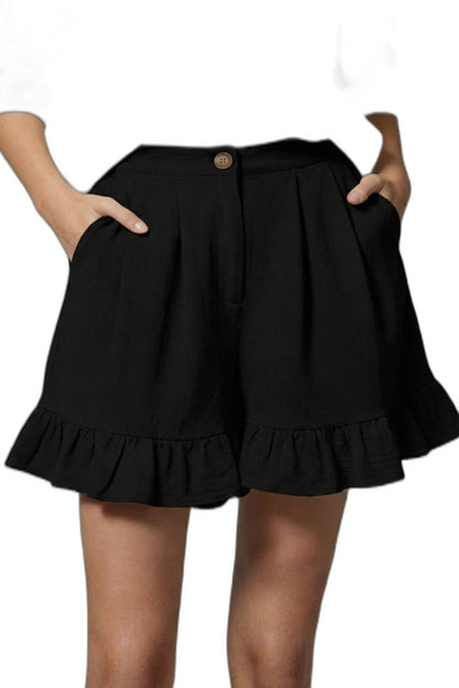 Effortless Tan Shorts for Women with Ruffle High Waisted Casual Style