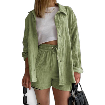 Effortless Tan Two Piece Set for Women with Button Front Pockets Casual Style