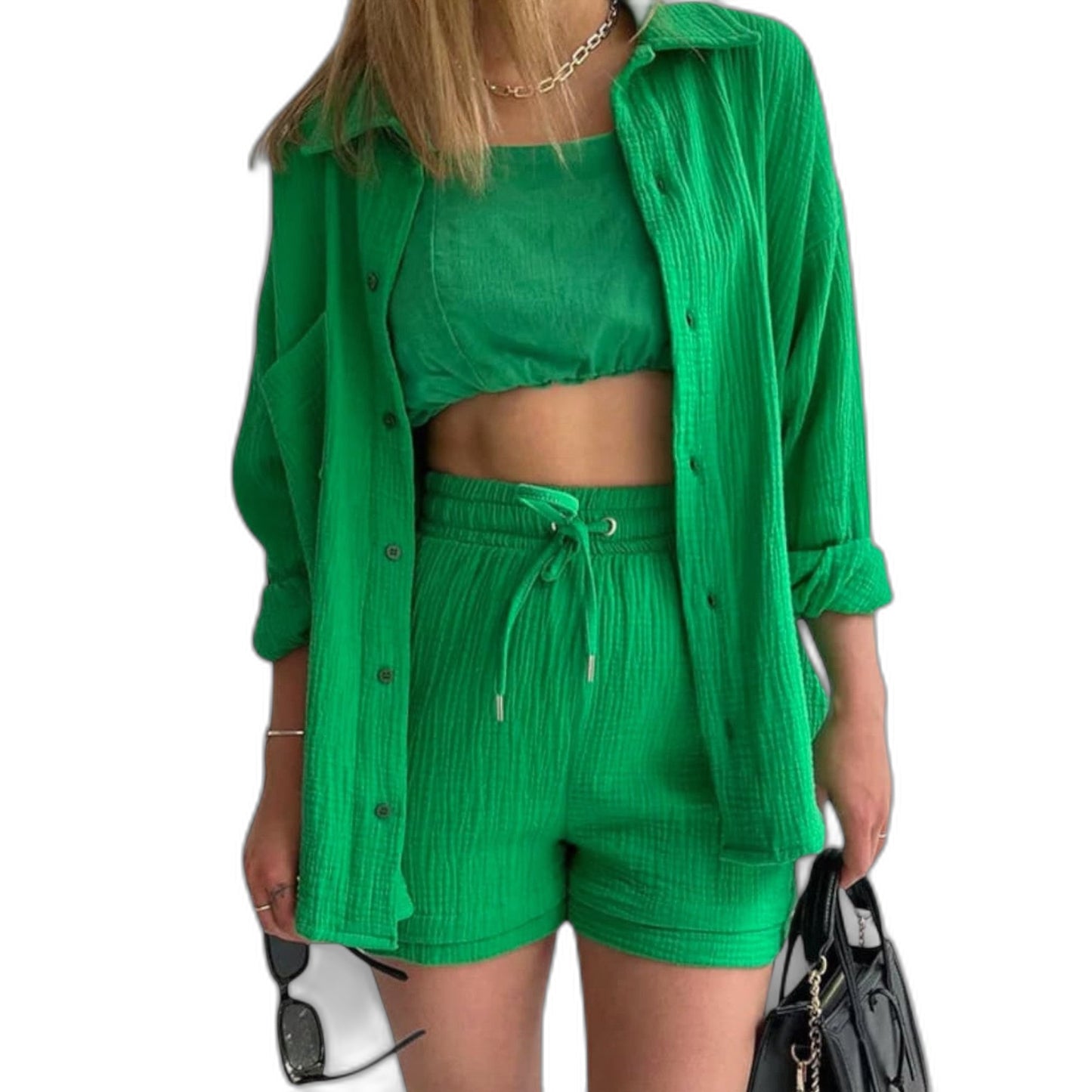 Effortless Tan Two Piece Set for Women with Button Front Pockets Casual Style