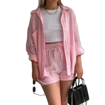 Effortless Tan Two Piece Set for Women with Button Front Pockets Casual Style