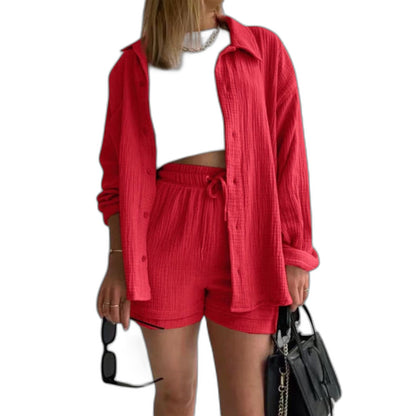 Effortless Tan Two Piece Set for Women with Button Front Pockets Casual Style