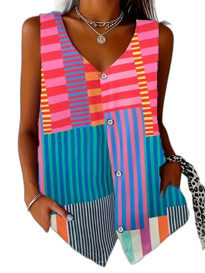 Effortless Tank Top for Women with V Neck Sleeveless Button Front Casual Style
