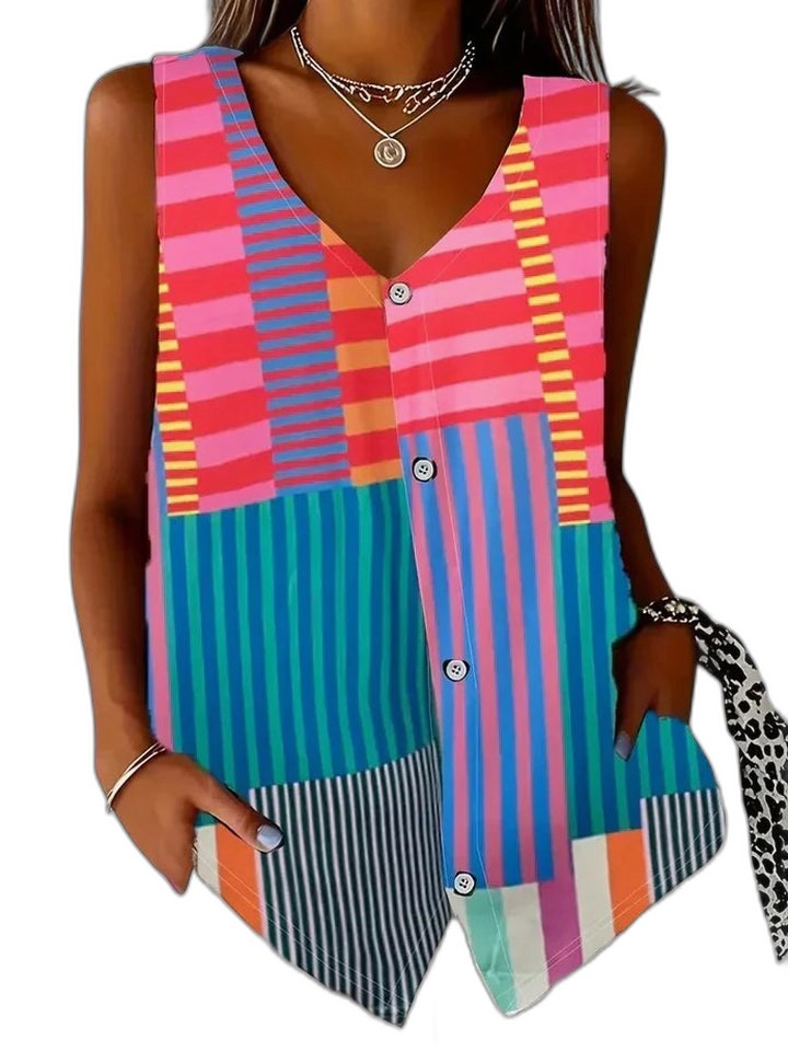 Effortless Tank Top for Women with V Neck Sleeveless Button Front Casual Style