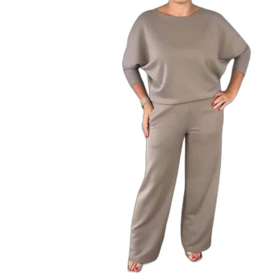 Effortless Taupe Knit Two Piece Set for Women with Casual Style