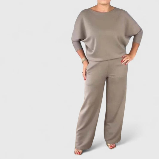 Effortless Taupe Knit Two Piece Set for Women with Casual Style