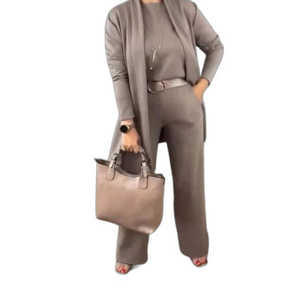 Effortless Taupe Knit Two Piece Set for Women with Casual Style