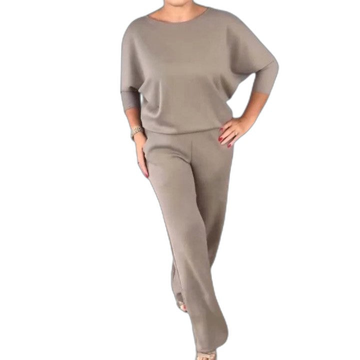 Effortless Taupe Knit Two Piece Set for Women with Casual Style