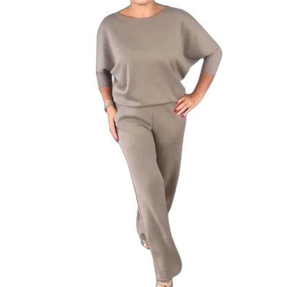 Effortless Taupe Knit Two Piece Set for Women with Casual Style