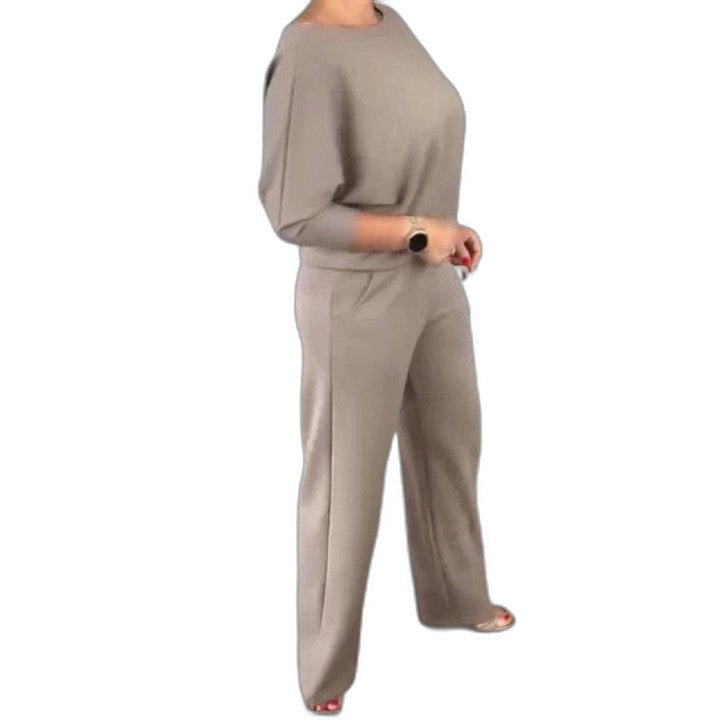 Effortless Taupe Knit Two Piece Set for Women with Casual Style
