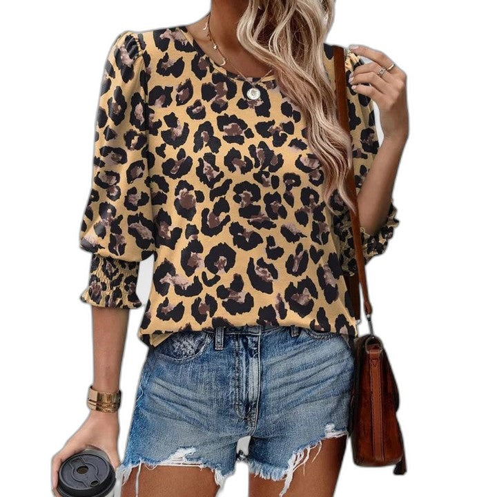 Effortless White Blouse for Women with Crew Neck Long Sleeve Smocked Casual Style