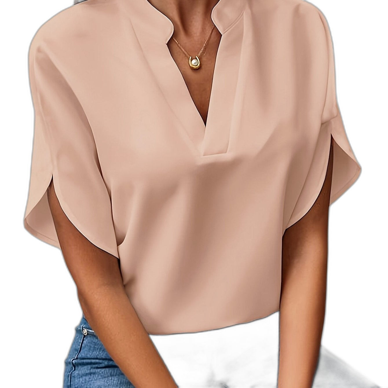 Effortless White Blouse for Women with V Neck Short Sleeve Flowing Casual Style