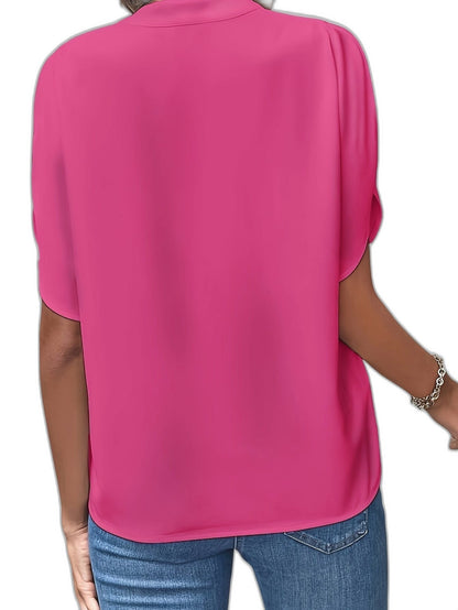 Effortless White Blouse for Women with V Neck Short Sleeve Flowing Casual Style