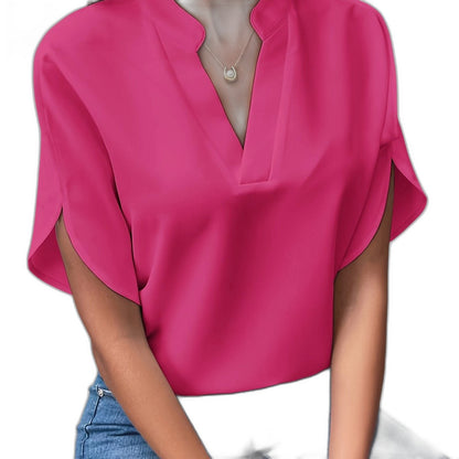 Effortless White Blouse for Women with V Neck Short Sleeve Flowing Casual Style