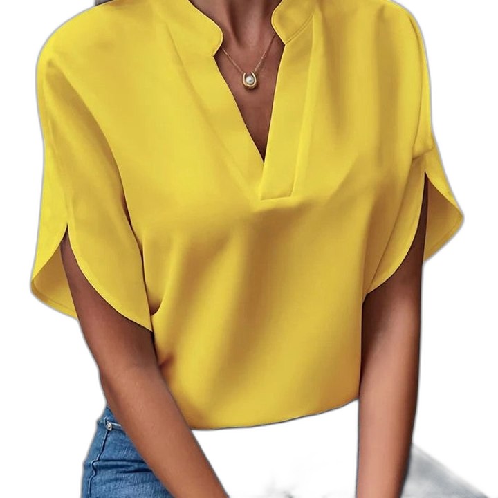 Effortless White Blouse for Women with V Neck Short Sleeve Flowing Casual Style