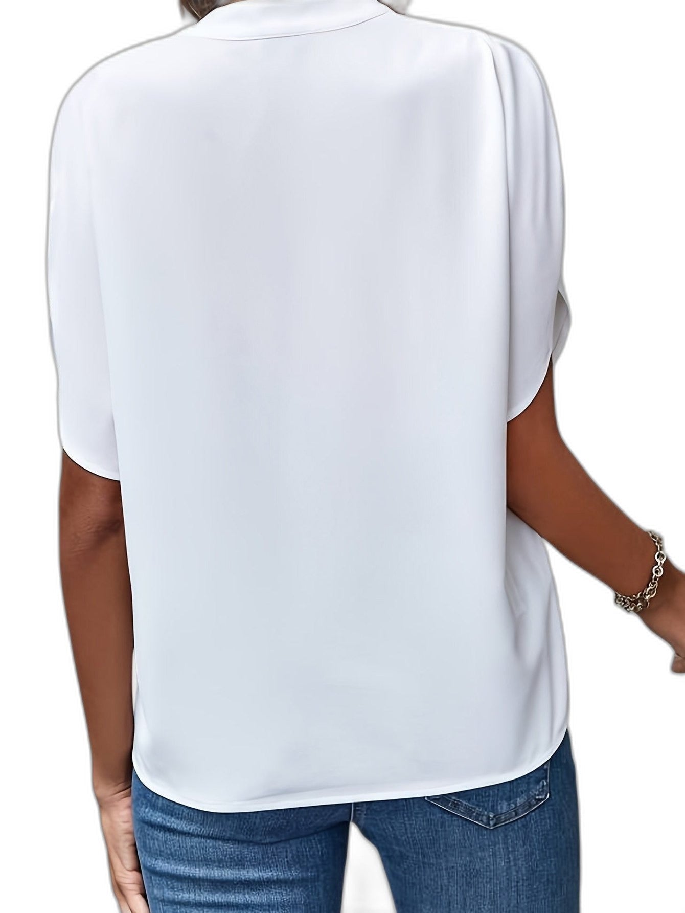 Effortless White Blouse for Women with V Neck Short Sleeve Flowing Casual Style