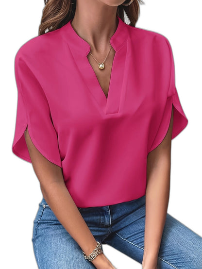 Effortless White Blouse for Women with V Neck Short Sleeve Flowing Casual Style