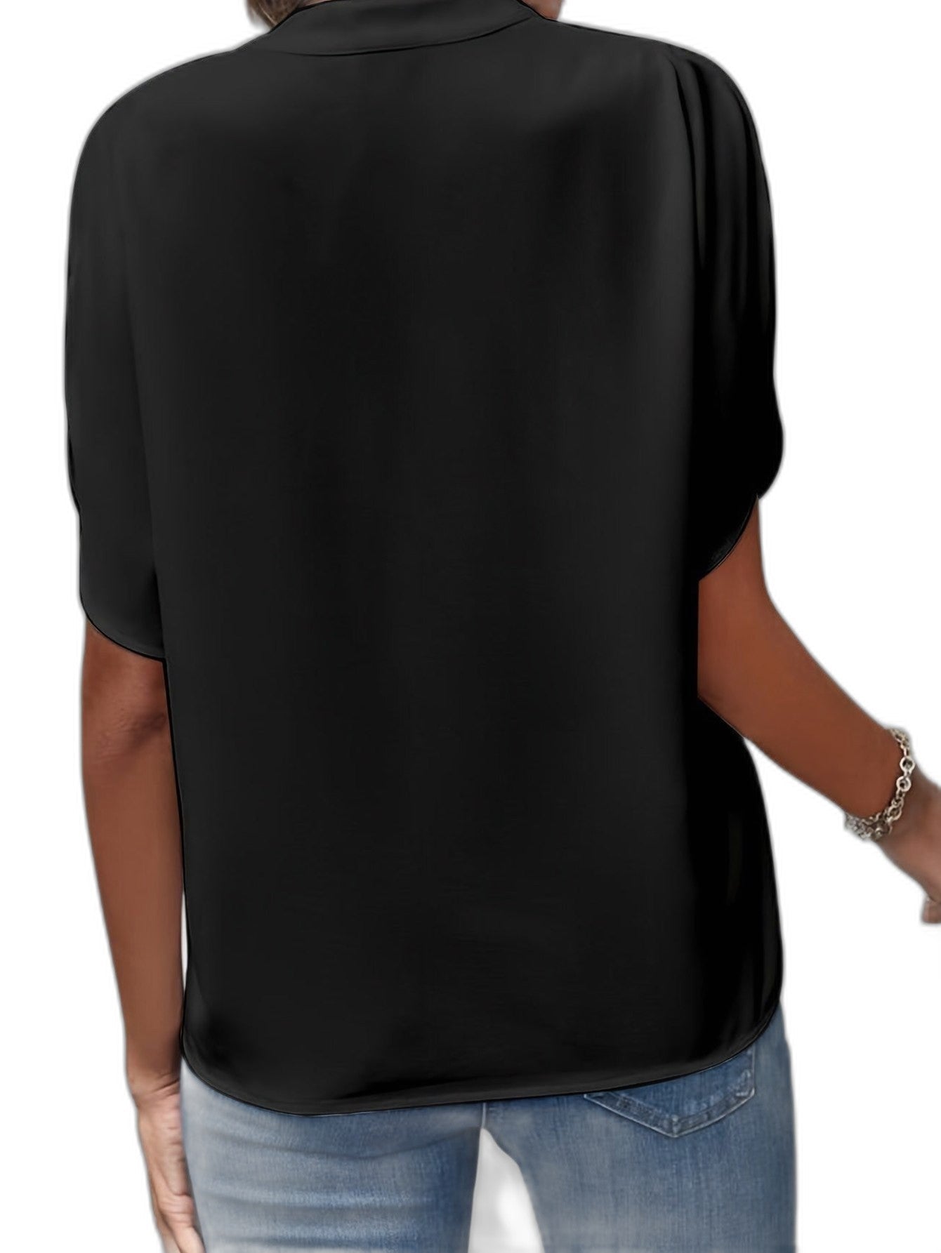 Effortless White Blouse for Women with V Neck Short Sleeve Flowing Casual Style