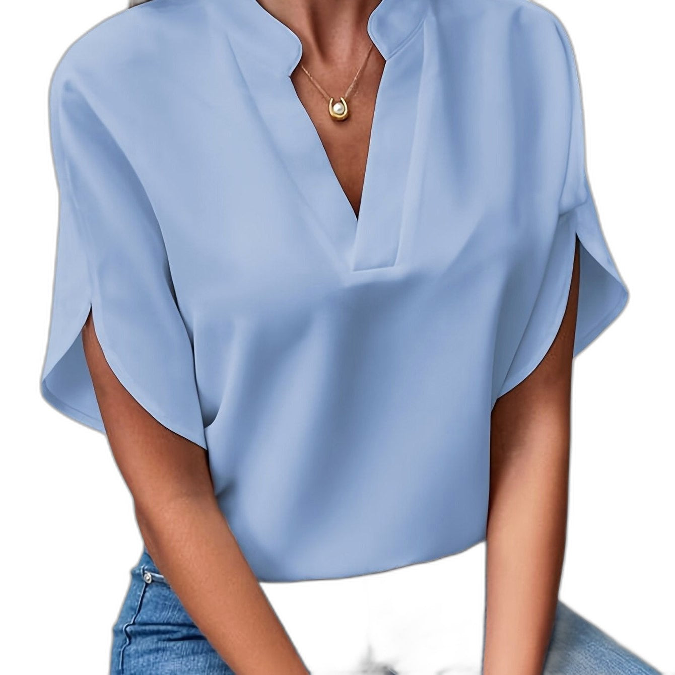 Effortless White Blouse for Women with V Neck Short Sleeve Flowing Casual Style