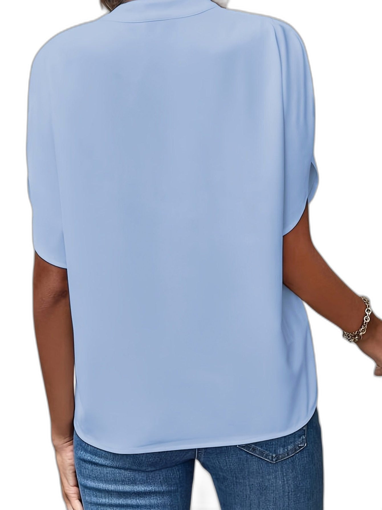 Effortless White Blouse for Women with V Neck Short Sleeve Flowing Casual Style