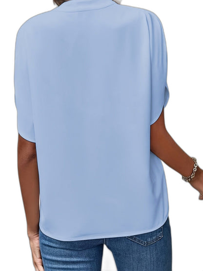 Effortless White Blouse for Women with V Neck Short Sleeve Flowing Casual Style