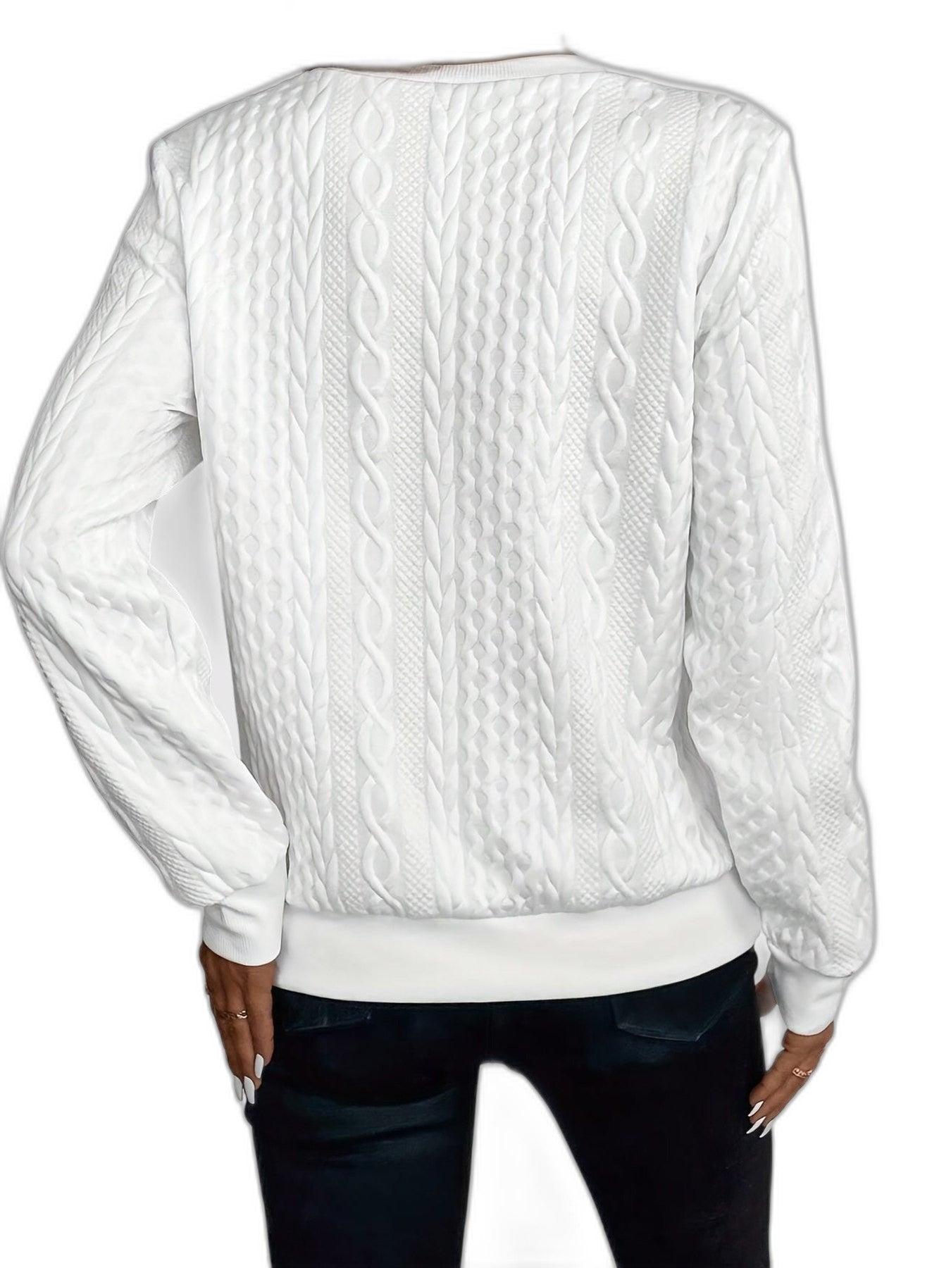 Effortless White Cable Knit Sweater for Women with High Neck Long Sleeve Zip Up Casual Style