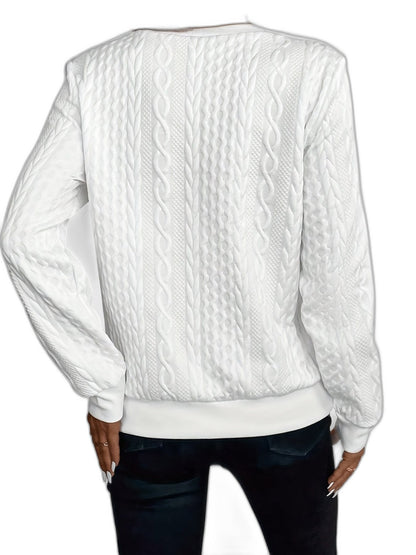 Effortless White Cable Knit Sweater for Women with High Neck Long Sleeve Zip Up Casual Style