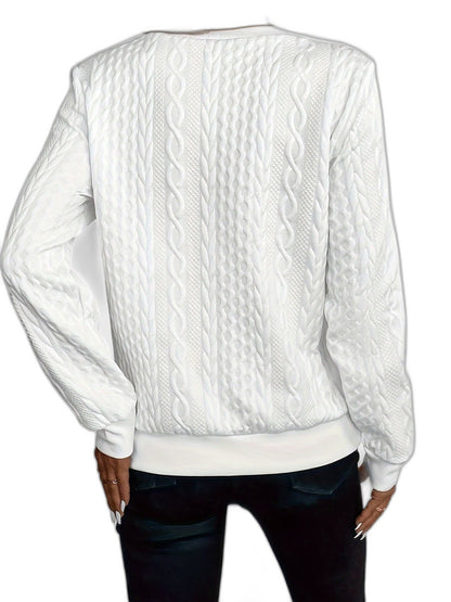 Effortless White Cable Knit Sweater for Women with High Neck Long Sleeve Zip Up Casual Style