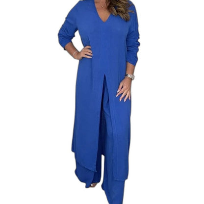 Effortless White Chiffon Jumpsuit for Women with V Neck Long Sleeve Wide Leg Flowing Casual Style