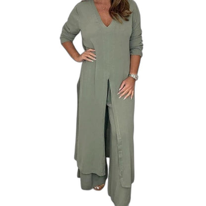 Effortless White Chiffon Jumpsuit for Women with V Neck Long Sleeve Wide Leg Flowing Casual Style