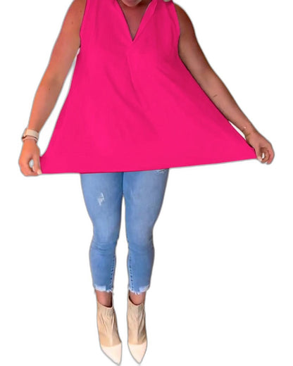 Effortless White Chiffon Tank Top for Women with Collared Sleeveless Button Front Flowing Casual Style