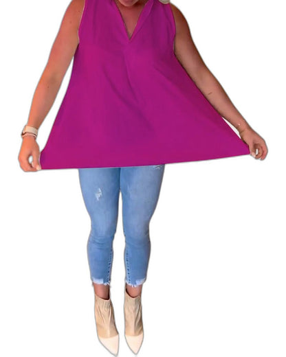 Effortless White Chiffon Tank Top for Women with Collared Sleeveless Button Front Flowing Casual Style