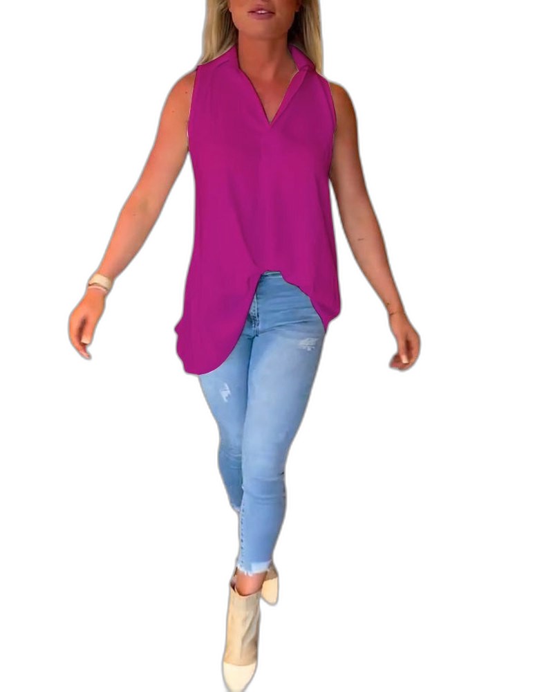 Effortless White Chiffon Tank Top for Women with Collared Sleeveless Button Front Flowing Casual Style