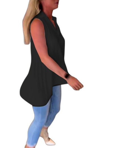 Effortless White Chiffon Tank Top for Women with Collared Sleeveless Button Front Flowing Casual Style
