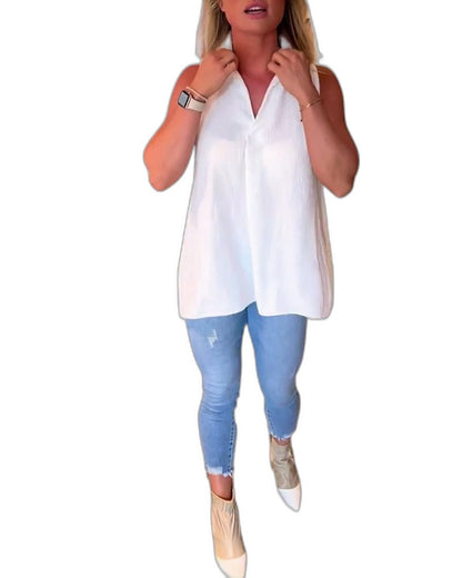 Effortless White Chiffon Tank Top for Women with Collared Sleeveless Button Front Flowing Casual Style